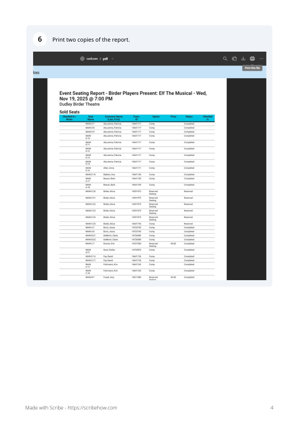 Event Seating Report in Cur8 PDF viewer